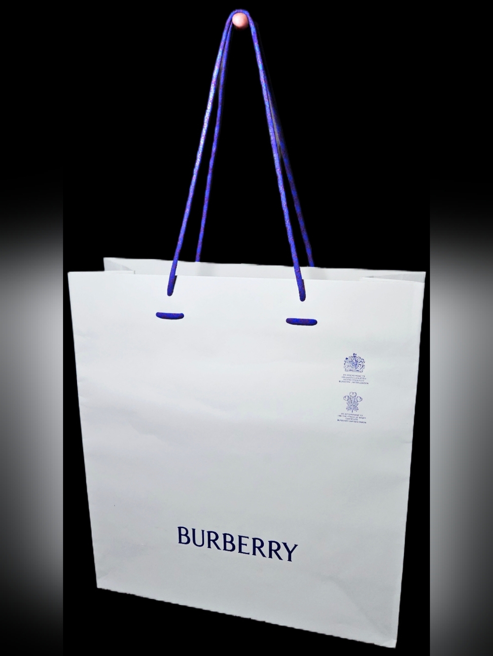 NEW Burberry XL White Blue Paper Shopping Bag 16.5" Gift Tote Handbag Storage
